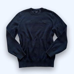 Chaps Men's Dark Green and Navy Striped Crewneck Knit Sweater